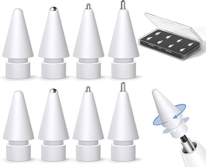 Inesore 8 Pack for Apple Pencil Tips Replacement Accessories,Compatible with Apple Pencil Pro/2nd Generation/1st Generation/USB C,iPencil Nib for iPad Pro/Air/Mini,for Drawing Writing(White Metal Nib)