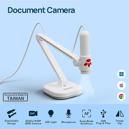 INS-3 Handheld Webcam/USB Document Camera for Classroom, Built-in Mic, Light, Auto Focus, Windows, Mac OS, iPad OS, Chromebook for Close-up Demo, Distance Learning, Web Conferencing, IWBs