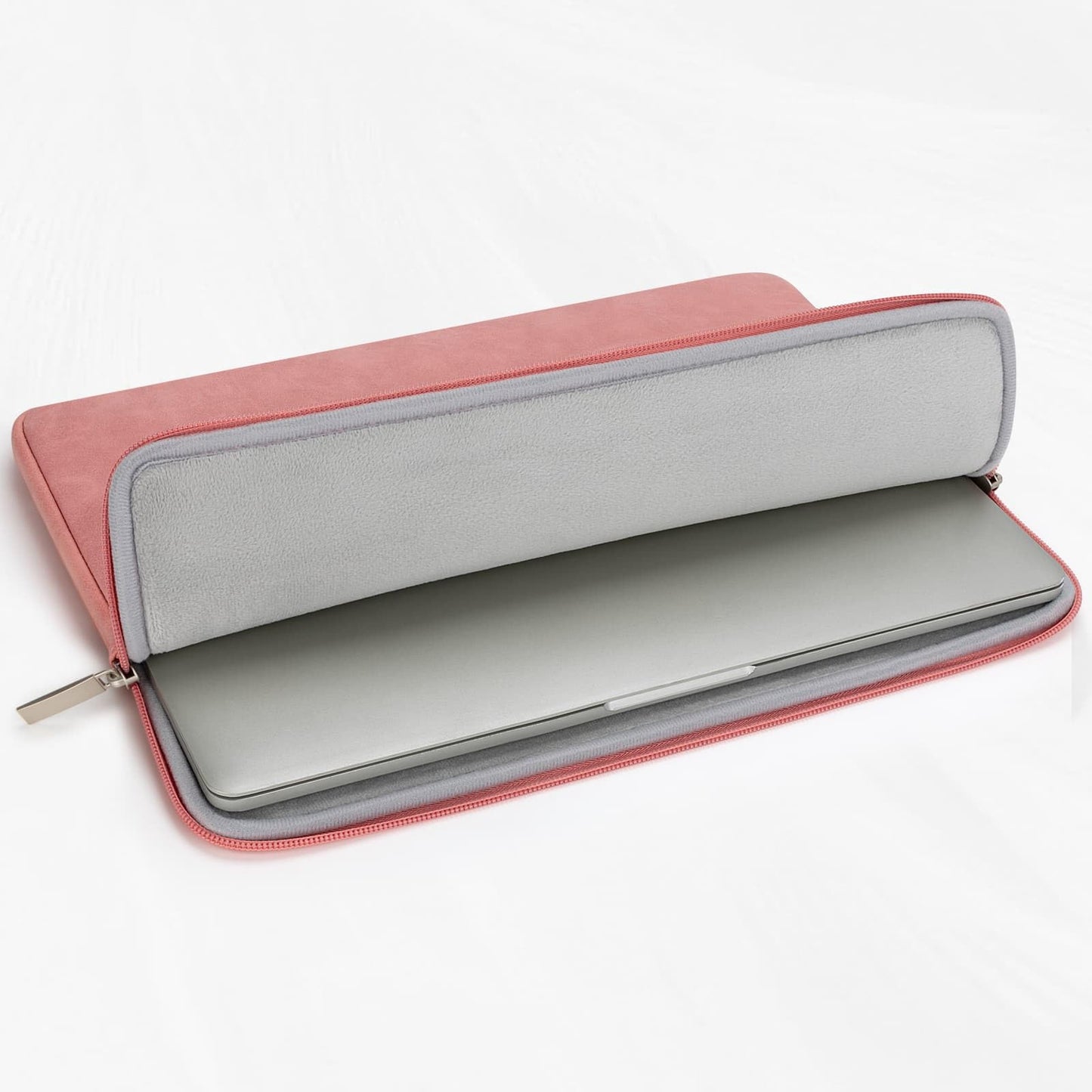 RAINYEAR 15 Inch Laptop Sleeve PU Suede Leather Case Padded Cover, Coral