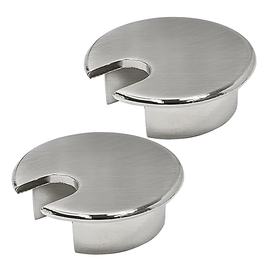 Desk Grommet 1-3/8" (35 mm), 2 Pcs Brushed Silver Desk Cord Hole Cover