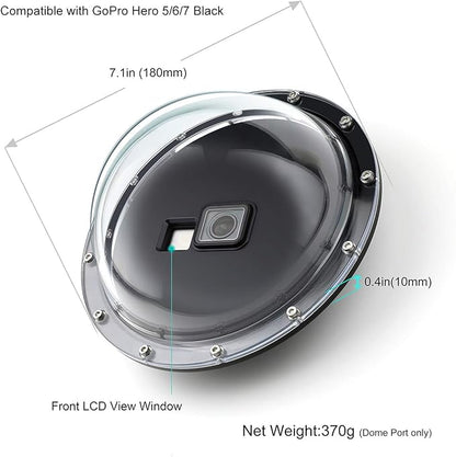 Dome Port for GoPro Hero 2018/7/6/5 Black - Go Pro Dome Port Lens with Waterproof Housing Case Trigger Floating Hand Grip for Hero7 Silver/White Underwater Photography