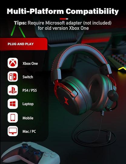 DEEBOX Gaming Headset for PS5 PS4 Xbox One Switch, Gaming Headphones with Microphone for PC Mac Laptop Computer Gamer
