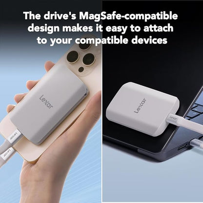 Lexar 2TB ES5 Magnetic External SSD, Up to 2000MB/s, Compatible w/MagSafe, USB-C Smartphones, iPhone 15/16 or Above, PC, Mac, Supports Apple ProRes & Samsung Pro Video, Silver (LES5XXX002T-RNWNU)