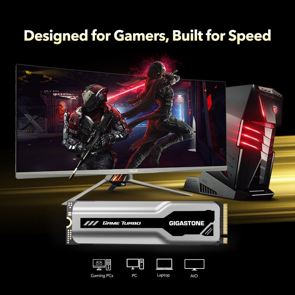 Gigastone M.2 SSD 2TB PCIe 3.0 NVMe SSD 3,500MB/s Internal Gaming Solid State Hard Drive Turbo Speed Heatsink Cooling Heat Dissipation PC Laptop Storage for Gamers Video Editing Creators
