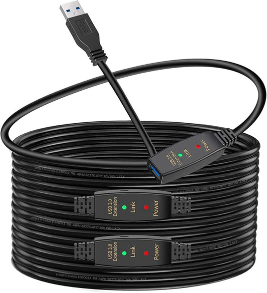 LDKCOK 60ft Active USB 3.0 Extension Cable, USB Type A Male to Female Extender Cord with 2 Signal Booster Chips & Micro USB Power Port, 5Gbps High Speed Repeater for Oculus VR, Webcam, Xbox, Printer
