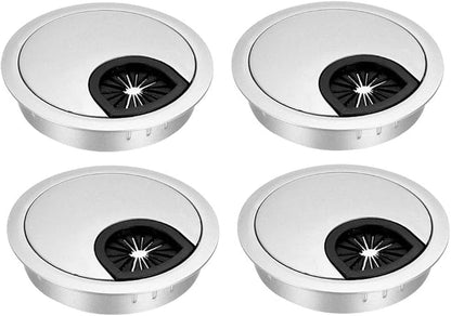 uxcell Cable Hole Cover, 2.4Inch/60mm Zinc Alloy Desk Wire Cord Cable Grommets Hole Cover for Office PC Desk Cable Cord Organizer, 4Pcs Silver Tone
