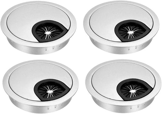 uxcell Cable Hole Cover, 2.4Inch/60mm Zinc Alloy Desk Wire Cord Cable Grommets Hole Cover for Office PC Desk Cable Cord Organizer, 4Pcs Silver Tone