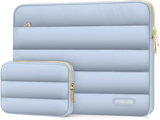 MOSISO 15-15.6 inch Laptop Case, 16 inch Puffy Laptop Sleeve Compatible with MacBook Pro 16, HP Dell ASUS Acer Toshiba Lenovo Notebook Computer, Polyester Horizontal Bag with Small Case, Baby Blue