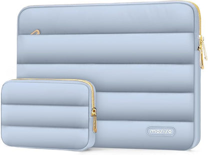 MOSISO 13.3 inch Laptop Case, 13-13.3 inch Puffy Laptop Sleeve Compatible with MacBook Air 13 13.6 M4 M3 M2 M1/Pro 13/Pro 14, HP Dell ASUS Lenovo,Polyester Horizontal Bag with Small Case, Baby Blue