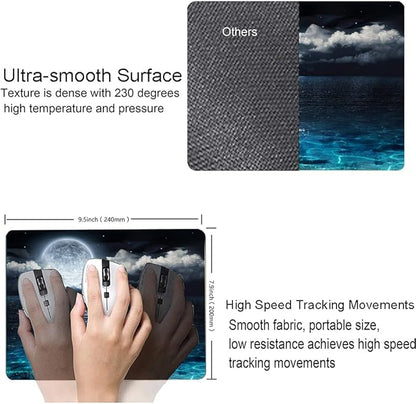 Mouse Pad, Ocean and Moon Mouse Pad, Square Waterproof Mouse Pad Non-Slip Rubber Base MousePads for Office Laptop, 9.5"x7.9"x0.12" Inch(Ocean and Moon)