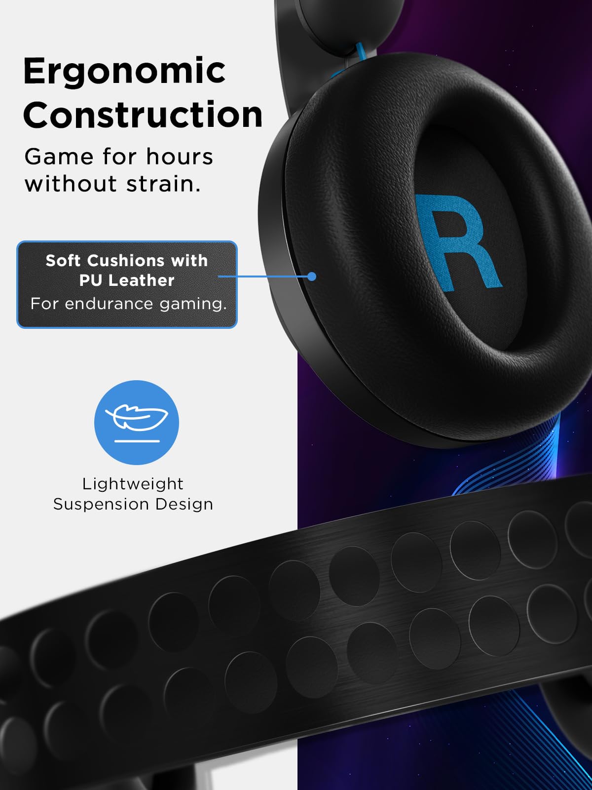 Lenovo Legion H300 Stereo Gaming Headset, Noise-Cancelling Mic, Memory Foam & PU Leather Earcups, Stainless Steel Headband, PC, PS4, Xbox One, Nintendo Switch, Mac, GXD0T69863, Black