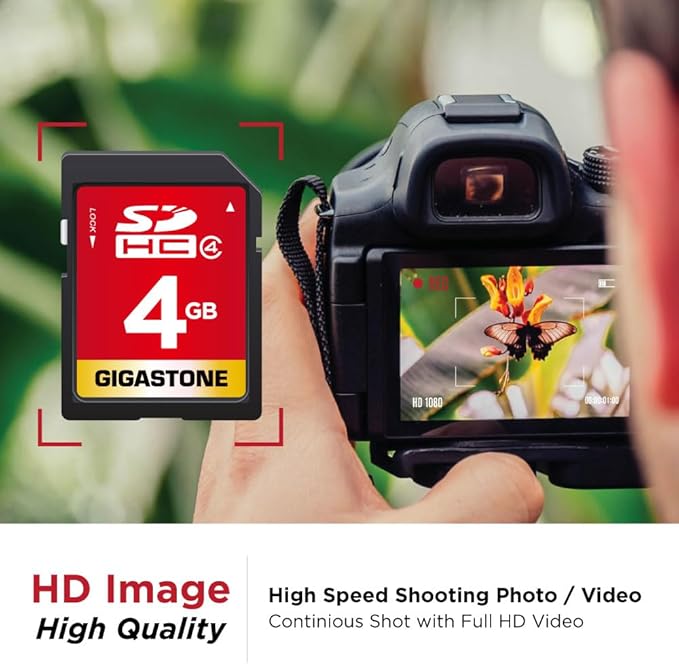 GIGASTONE 4GB SD Card SDHC Class 4 Memory Card for Photo Video Music Voice File DSLR Camera DSC Camcorder Recorder Playback PC Mac POS, with 1 Mini case