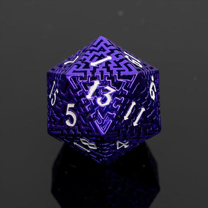 Purple Metal Hollow DND Dice Set (Warlock) Metallic Luster Maze Design with Storage Box - Balanced Weight 7 Piece Zinc Alloy, Designed for Dungeons and Dragons DM Player RPG Accessories