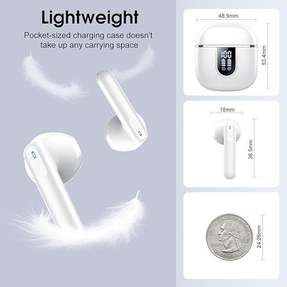 Wireless Earbuds, Bluetooth 5.4 Headphones with 3D Bass Stereo, 40H Ultralight in-Ear Buds, Bluetooth Earbuds with 4 ENC Noise Cancelling Mic, USB-C, IP7 Waterproof Earphones for Android iOS, Milky