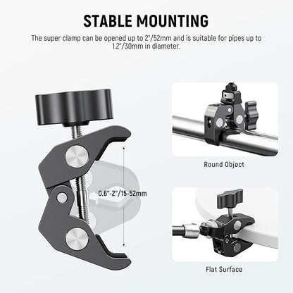 Neewer 11" Articulating Magic Arm Clamp Mount with Super Clamp, Camera Monitor Mount with 1/4" 3/8" ARRI Locating Pins & Holes for DSLR Action Camera Video Light Compatible with SmallRig Cage, ST16C