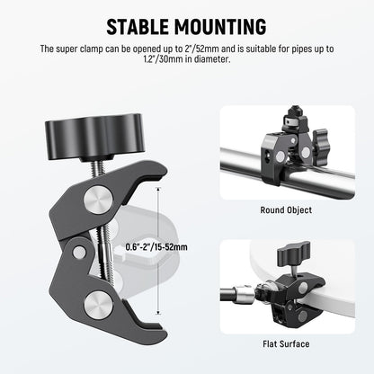 Neewer 11" Articulating Magic Arm Clamp Mount with Super Clamp, Camera Monitor Mount with 1/4" 3/8" ARRI Locating Pins & Holes for DSLR Action Camera Video Light Compatible with SmallRig Cage, ST16C