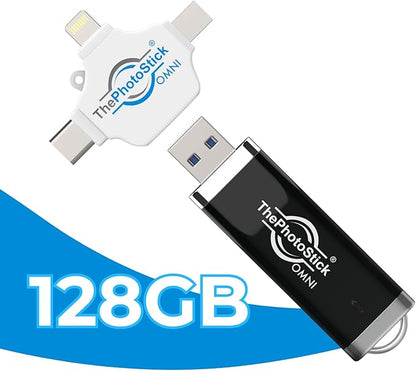 ThePhotoStick® Omni 128GB (2 Pack) - Photo & Video Backup and Transfer | Digital File Organizer | USB & Multiport Connection for Phones, Tablets and Computers | Portable Memory | External Storage