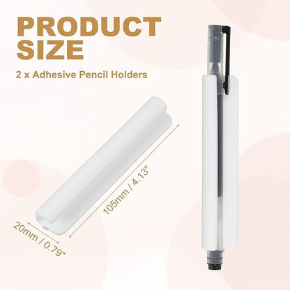 PATIKIL 2 Pcs Adhesive Pencil Holders, 105mm Long Universal Pencil Clip Silicone Pen Holder Office Pen Organizer for Desk Wall Clipboard Notebook Tablet Case Stylus, White
