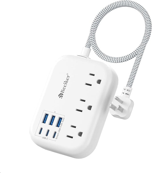 Beeiker Short Extension Cord 1 Ft,6 USB (3 USB C) Power Strip,3 Outlets
