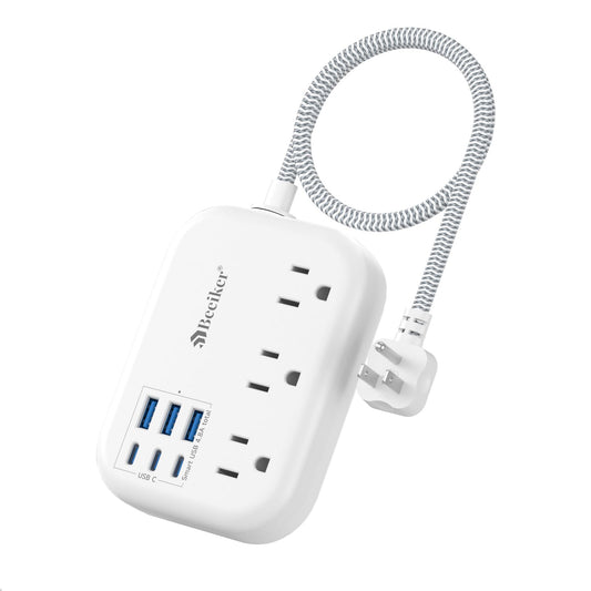 Beeiker Short Extension Cord 1 Ft,6 USB (3 USB C) Power Strip,3 Outlets