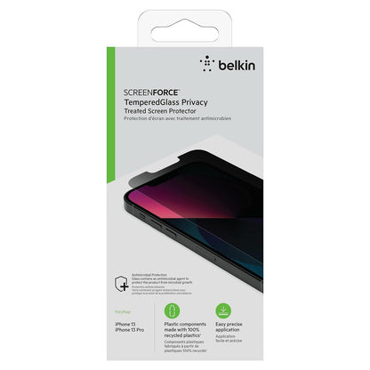 Belkin Privacy Tempered Glass Screen Protector for iPhone 13 and 13 Pro, Treated Surface with Anti-Fingerprint Coating and Bubble Free Application with Included Easy Align Tray