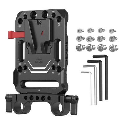 SmallRig V Mount Battery Plate, V-Lock Battery Plate with Dual 15mm Rod Clamp, 1/4"-20 & 3/8"-16 Threaded Holes, for SmallRig V Mount Battery VB99 SE / VB99 / VB99 Pro, for Neewer PS099E