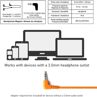 Panasonic ErgoFit In-Ear Earbud Headphones RP-HJE120-D (Orange) Dynamic Crystal Clear Sound, Ergonomic Comfort-Fit