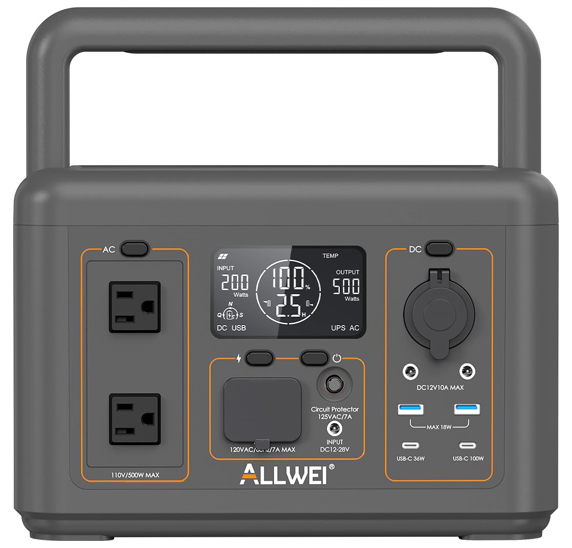 ALLWEI 500W Solar Generator with 100W Solar Panel, 512Wh LiFePO4 Battery