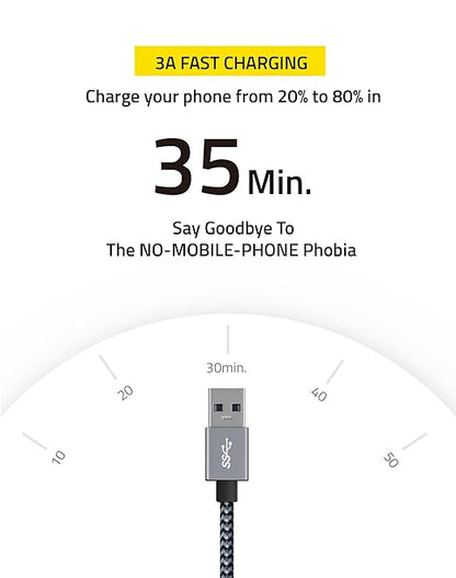 FHG 6FT 3.3FT USB 3.0 to USB C Cable 2Pack, High-Speed Transfer of 1GB in 2sec, 3A Fast Charging from 20% to 80% in 35mins, Sturdy Nylon Braided USB Data Cable, Compatible for iPhone 15/Galaxy/Win