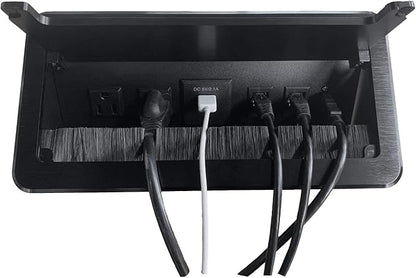 ZESHAN Cable Cubby Conference Table Power Box with 45 Degree Angle Convenient Plug-in Socket, Power Fully Enclosed Bottom Box Power Socket, USB, HDMI, RJ45