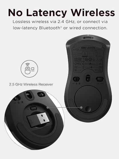 Lenovo Legion M600 RGB Wireless Gaming Mouse – 16,000 DPI, 9 Programmable Buttons, 200-Hour Battery Life, 50-Million Clicks Durability – Ambidextrous Computer Mouse (Black)