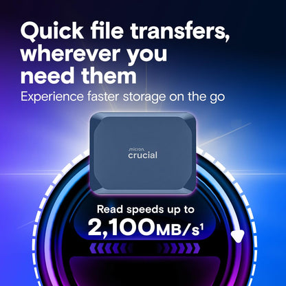 Crucial X10 6TB Portable SSD, Up to 2,100MB/s, USB 3.2 USB-C, External Solid State Drive, Compatible with Windows, Mac & Android, Durable Storage for Games, Photos & Files, Blue - CT6000X10SSD9-02
