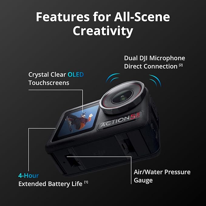 DJI Osmo Action 5 Pro Essential Combo, Waterproof Action Camera with 1/1.3" Sensor, 4K/120fps Video, Subject Tracking, Stabilization, Dual OLED Touchscreens, Action Camera 4K Ideal for Sports, Vlog
