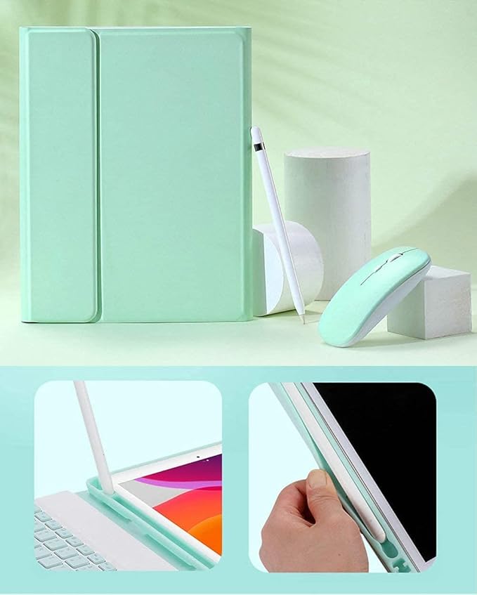 AnMengXinLing Keyboard Case for iPad mini 7th(A17 Pro) 2024/Mini 6th Generation with Mouse,Case for iPad mini7/mini6 with Detachable Wireless Keyboard Pencil Holder Slim Smart Cover, Teal