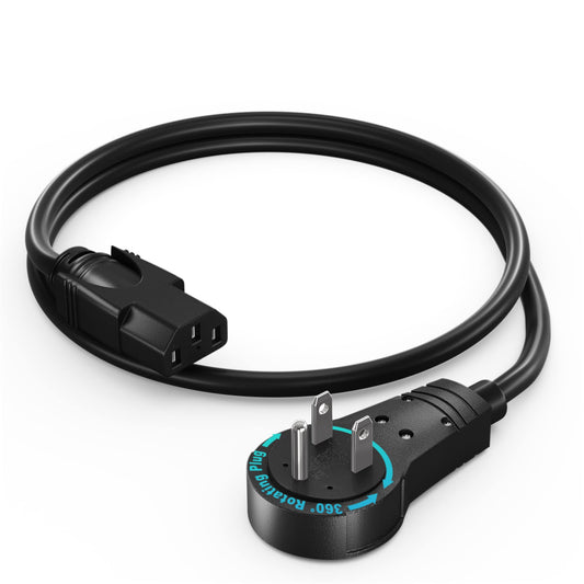 Maximm 1 Ft Black Power Cord 360 Rotating Flat Plug 3 Prong AC Cable for PC