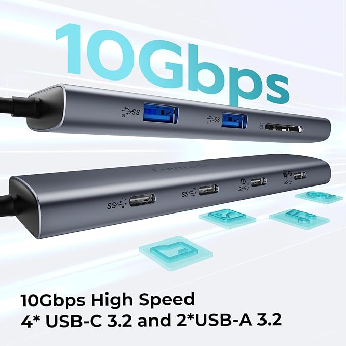 USB C to USBC Hub Dual/Triple Monitor, USBC Splitter 4K@30-60Hz with HDMI, 6 * 10Gbps, 100W PD, SD4.0, Full-Function Type C Port, Docking Station for Windows, Chromos Laptops, with USBC Video Cable