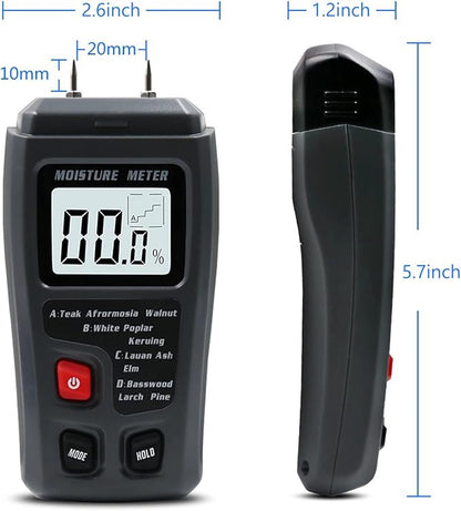 Digital Wood Moisture Meter Wood Humidity Tester Hygrometer Timber Damp Detector Large LCD Display (Grey)