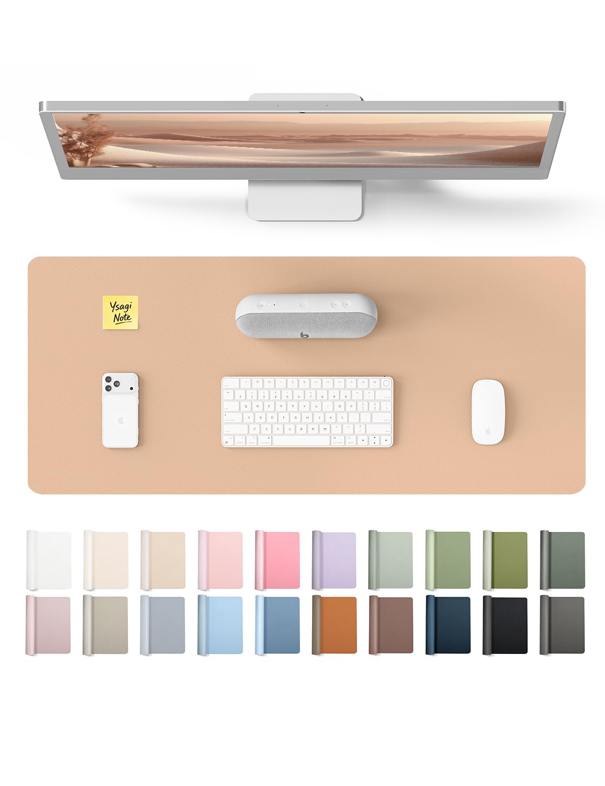 YSAGi Large Extended PU Leather Desk Pad Protector – Non-Slip Waterproof Desk Mat for Office & Home, Easy Clean Mouse Pad & Laptop Writing Blotter 35.4"x17" Black — 23.6" x 13.8"