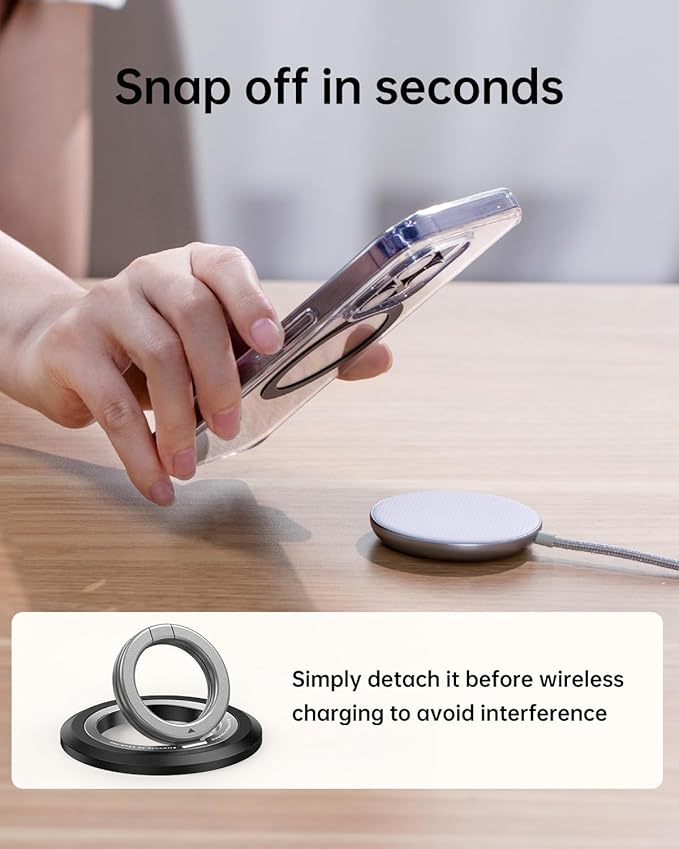 SYNCWIRE for MagSafe Ring Phone Holder, 360° Rotation Magnetic Cell Phone Grip Dual-Sided Magnets Phone Ring Kickstand Compatible with iPhone 16 15 14 13 12 Pro Max MagSafe, Android, Samsung etc.