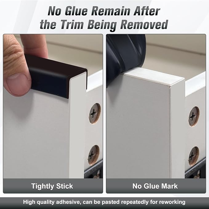 Rubber Edge Trim, 2-1/2 inch Wide U Channel Edge Trim, Big Size U Shaped Trim, Self Adhesive Edge Banding for Plywood, Woods, Doors, Shelf, Cabinet, Countertop, Length 20Ft, Black Gloss Finish