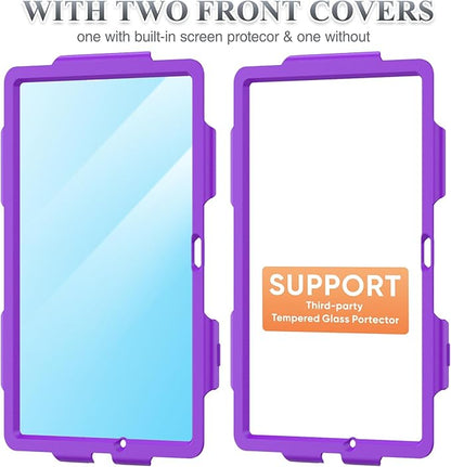 SEYMAC stock Case for Samsung Galaxy Tab A9+ Plus 11'', Full-Body Drop Protection Case with Screen Protector Pencil Holder [360° Rotating Hand Strap] &Stand, Purple+Colorful