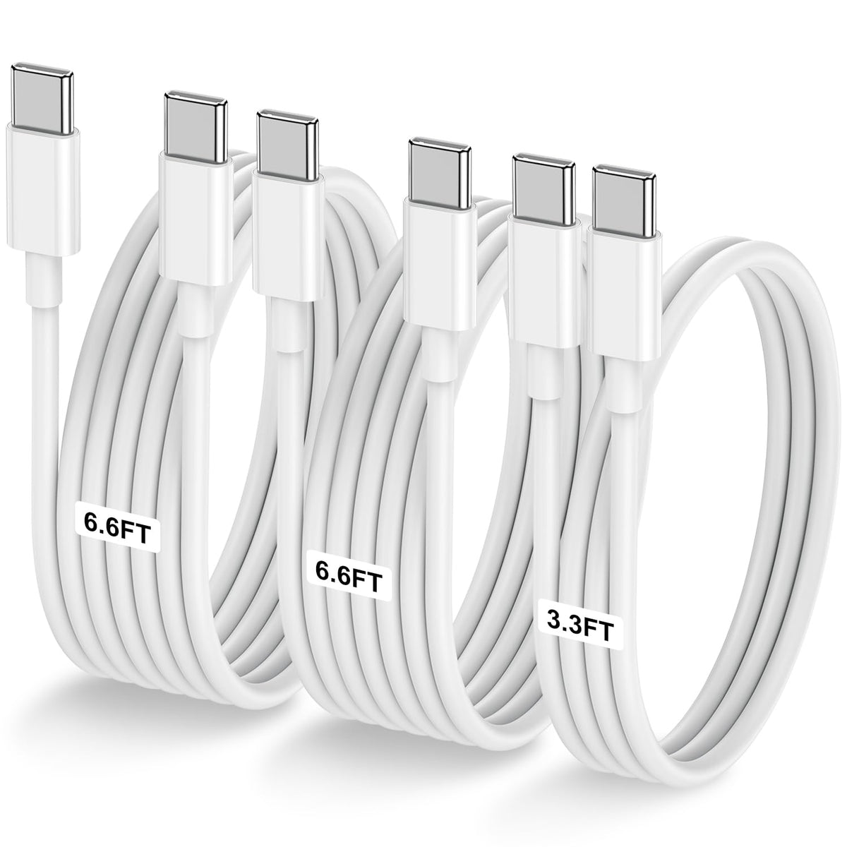 LOFPYE 3-Pack 10FT 60W USB C to USB C Cable, Type C to Type C Cable,Fast Charging Cable for iPhone 16 15 Pro Plus Pro Max，for Galaxy S24 S23, for iPad Pro/Air, for MacBook Pro/Air and More
