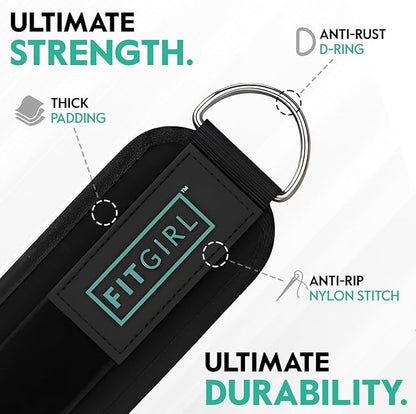 FITGIRL - Ankle Strap for Cable Exercise Machines, Work Out Cuff Attachment for Home & Gym, Glute Workouts - Kickbacks, Leg Extensions, Hip Abductors, for Exercise Machine Attachments