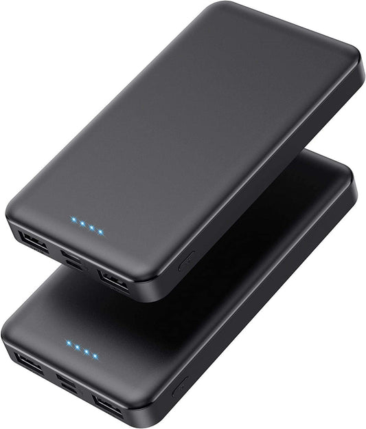 [2 Pack] Portable Charger Power Bank 10000mAh,Ultra Slim Compact External Battery Pack with USB C Input & Dual USB Outputs Backup Charger Compatible with iPhone 14,13, Samsung S20,Tablet-Black+Purple