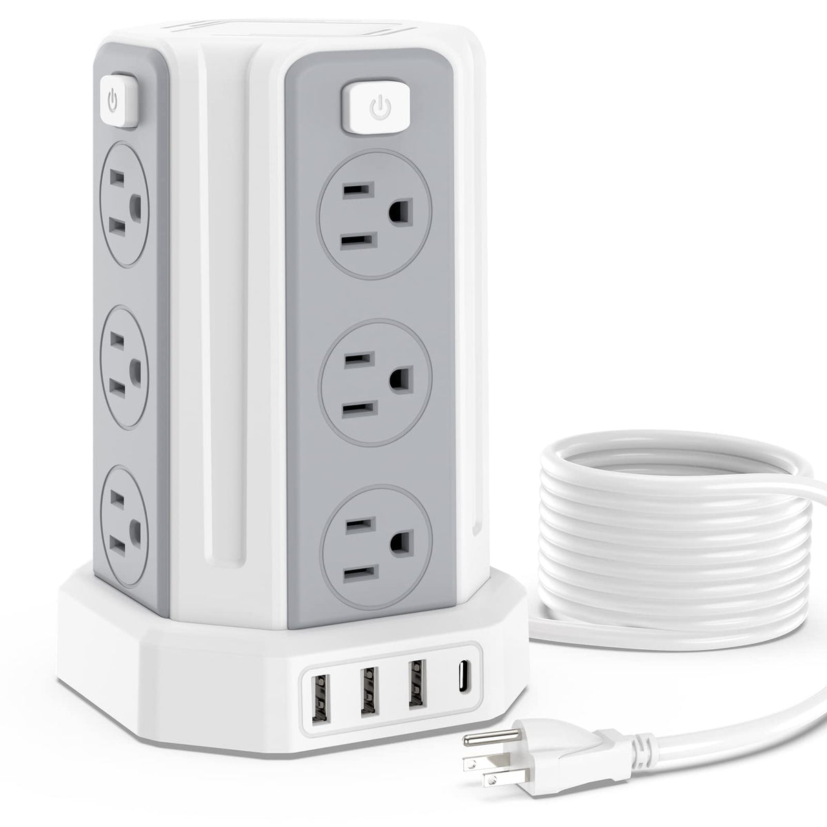 Power Strip 10 Ft Extension Cord with 12 AC Multiple Outlets 4 USB (1 USB C), SMALLRT Power Strip Tower Desktop Charging Station for Home Office College Dorm Essentials