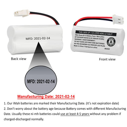 iMah BT162342/BT262342 2.4V 300mAh Ni-MH Cordless Phone Battery Pack, Also Compatible with BT183342/BT283342 AT&T EL52351 TL90070 VTech CS5119 DS6511 DS6722 LS6305 Handset, 4-Pack