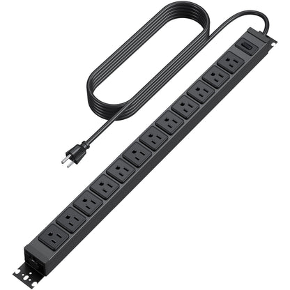 HHSOET 360° Rotating 12 Outlet Mountable Power Strip, Aluminum Alloy Long Power Strip,1200J, Heavy Duty Wall Mount Surge Protector with Switch, 3ft Power Cord