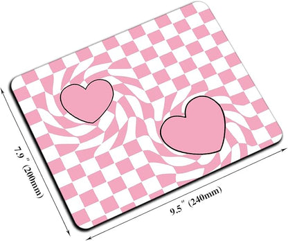 Mouse Pad, Cute Pink Checkered Heart Mouse Pads for Desk, 9.5" x 7.9" Non-Slip Rubber Base Computer Mousepad with Women, Portable Square Design for Wireless Mouse and Pad Laptop Office & Travel