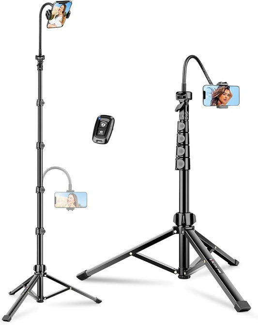 86" Tripod for iPhone, Stable & Tall Phone Tripod with Remote and Flexible Gooseneck for Video Recording/Watching/Cooking/Fitness/Vlogging