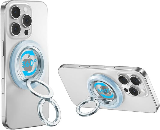 SYNCWIRE Upgraded Magnetic Phone Ring Holder for MagSafe, Magnetic Cell Phone Grip Stand Finger Ring Kickstand (Light Blue)